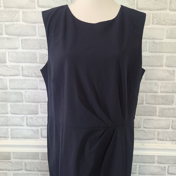Ann Taylor Pleated Waist Sleeveless Dress Navy Blue NEW 16 Career Office Staple - Picture 2 of 8